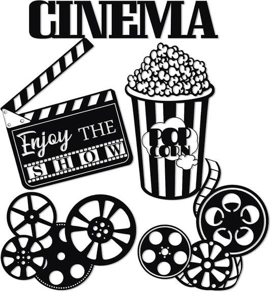 5 Pieces Metal Movie Theater Decor Set - Home Movie Theater Room Decor, Cinema & Popcorn Wall Art, Metal Movie Reel Wall Sign, Theater Action Sign for Movie Theme Party Decorations, Home Office & Studio Decor - My Store