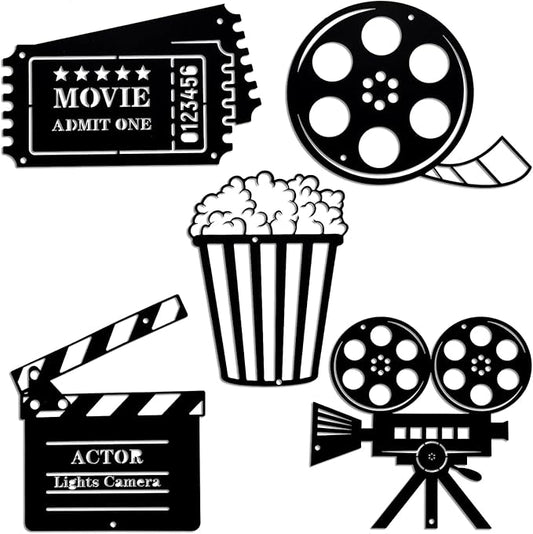5 Pieces Movie Theater Decor - Home Movie Theater Room Decor, Cinema and Popcorn Wall Art,for Home & Party Decor - My Store