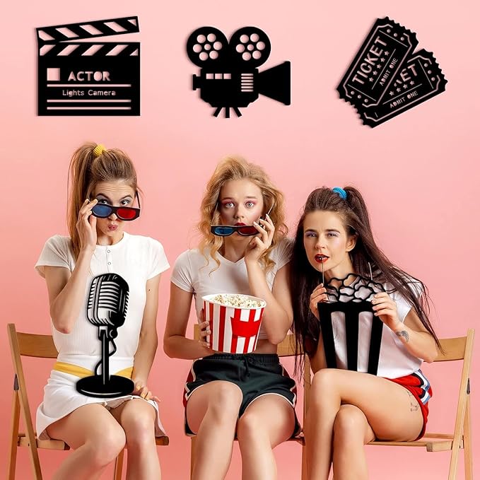 &nbsp;5 Pieces Media Room Decor - Wooden Movie Reel Home Theater Decor, Cinema Wall Art, Movie Reel Theater Action, Popcorn Ticket Sign, Movie Night Decor, - My Store