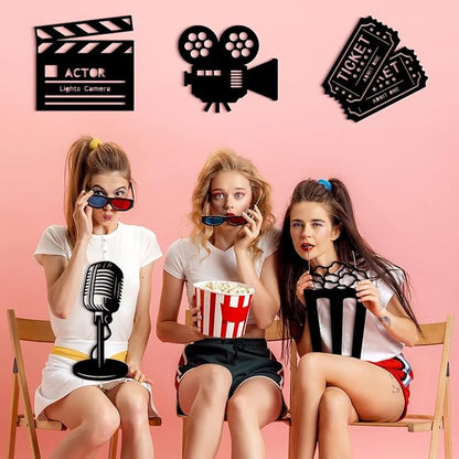 &nbsp;5 Pieces Media Room Decor - Wooden Movie Reel Home Theater Decor, Cinema Wall Art, Movie Reel Theater Action, Popcorn Ticket Sign, Movie Night Decor, - My Store