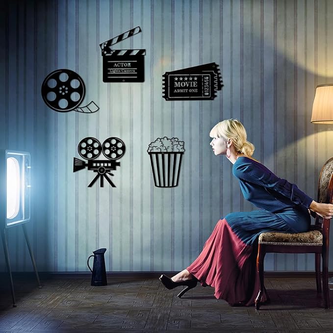 5 Pieces Movie Theater Decor - Home Movie Theater Room Decor, Cinema and Popcorn Wall Art,for Home & Party Decor - My Store