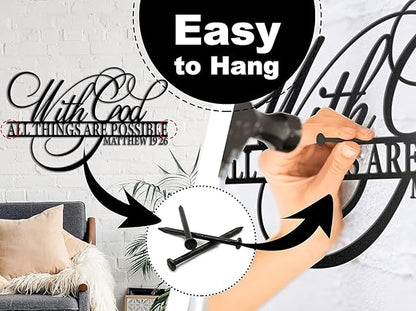 BLIND SHOP With God All Things Are Possible Sign - Metal Wall Decor, Christian Bible Verse Inspirational Scripture Wall Art, Religious Black Bible Verses, Faith-Based Home Decoration (40x26x1.5 CM)