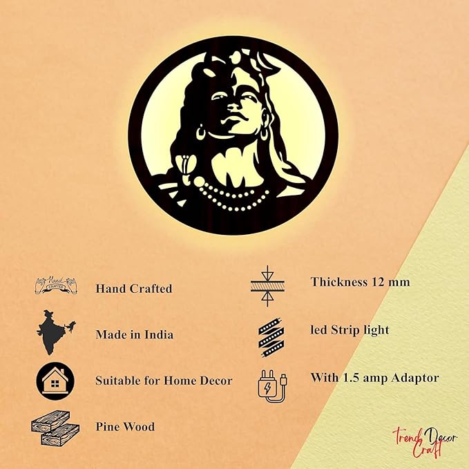 Shiv LED Wall Decor Light – 12x12 Inch Wooden Art, Spiritual Home Decor, Perfect for Living Room & Meditation Spaces - My Store