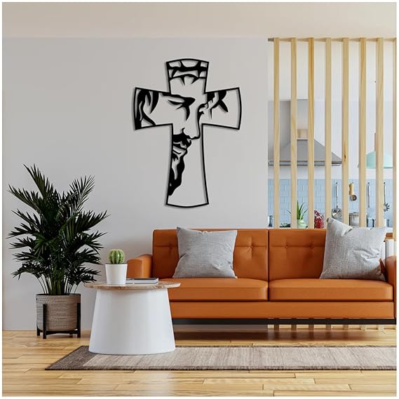 Jesus on Cross Symbol Metal Wall Art | Religious Christian Wall Decor | Faith-Inspired Jesus Crucifix | Christian Home (50x36x1.5 CM)