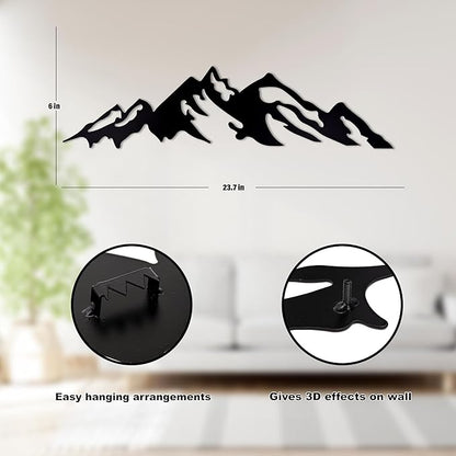 Mountain Metal Wall Hanging Arts Home Decor, Durable, Good ambience Metal Wall Art for Bedroom,Living Room,Drawing Room,Hotel,Office,Home Garden (23.7 inch x 6 inch, Black) - My Store