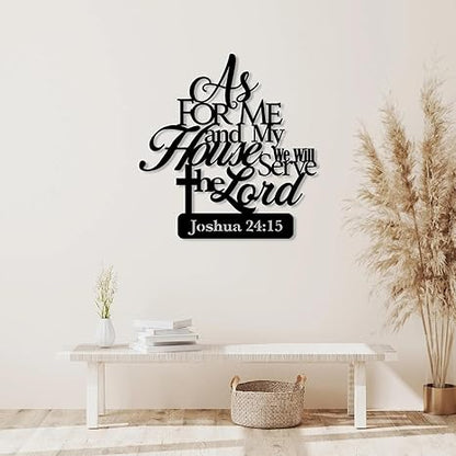 As For Me and My House We Will Serve The Lord Wall Sign, Christian Metal Wall Art, Religious Decor, Bible Verse Sign, Gift for Christians (45x43x1.5 CM)