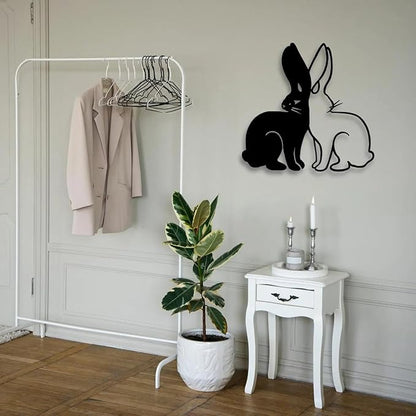 BLIND SHOP Metal Wall Art Bunny Couple Design Minimalist Gift Home Decor Unique Rabbit Wall Sculpture Modern Metal Art Gift for Animal Lovers