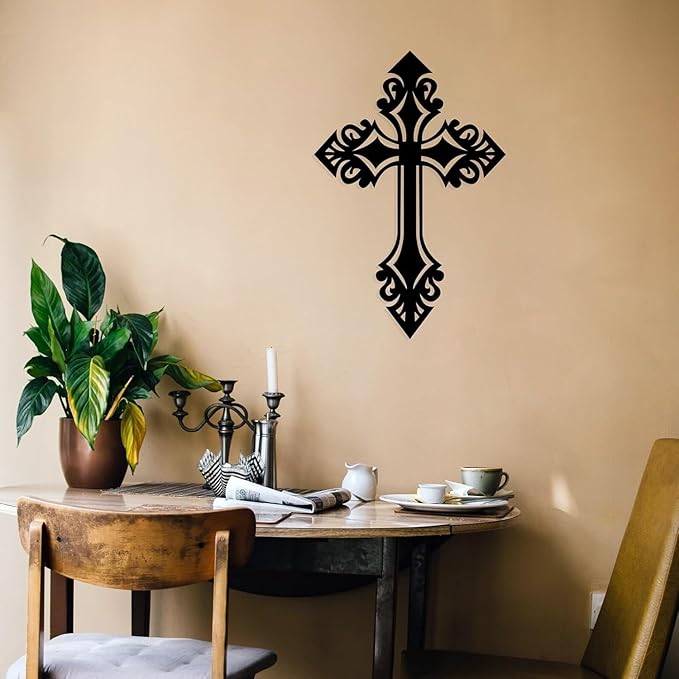 Crosses Wall Decor | Metal Cross Wall ART | Christian Religious Wall Signs | Spiritual Hanging Wall Decorations | Black - My Store