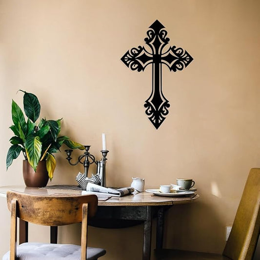 Crosses Wall Decor | Metal Cross Wall ART | Christian Religious Wall Signs | Spiritual Hanging Wall Decorations | Black - My Store