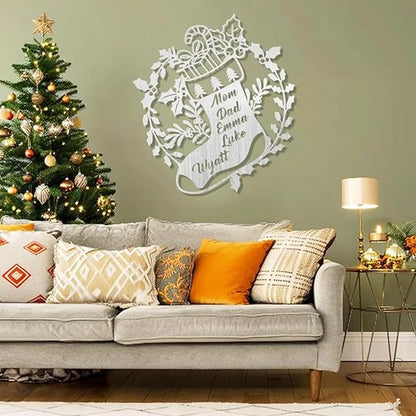 BLIND SHOP Personalized Christmas Stocking with Names Metal Wall Art | Custom Christmas Stockings Sign | Metal Christmas Wall Décor | Unique Holiday Decoration for Home, Living Room, or Fireplace
