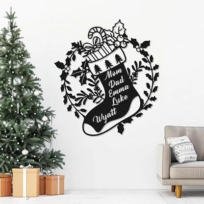 BLIND SHOP Personalized Christmas Stocking with Names Metal Wall Art | Custom Christmas Stockings Sign | Metal Christmas Wall Décor | Unique Holiday Decoration for Home, Living Room, or Fireplace