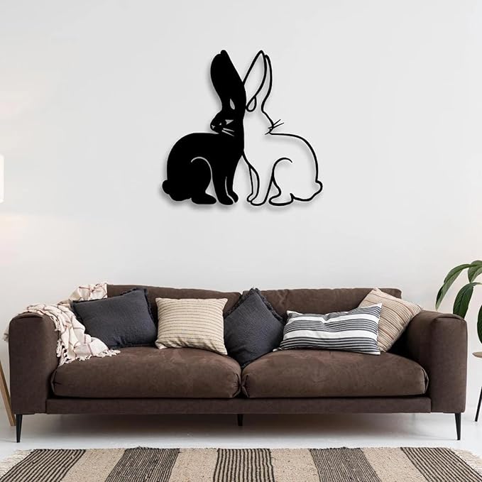 BLIND SHOP Metal Wall Art Bunny Couple Design Minimalist Gift Home Decor Unique Rabbit Wall Sculpture Modern Metal Art Gift for Animal Lovers