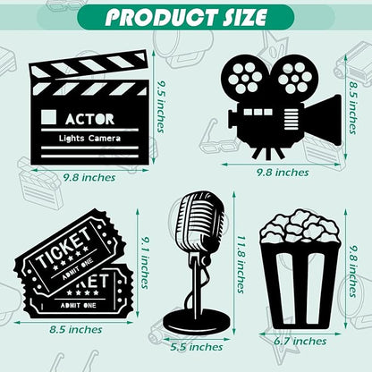 &nbsp;5 Pieces Media Room Decor - Wooden Movie Reel Home Theater Decor, Cinema Wall Art, Movie Reel Theater Action, Popcorn Ticket Sign, Movie Night Decor, - My Store