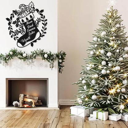 BLIND SHOP Personalized Christmas Stocking with Names Metal Wall Art | Custom Christmas Stockings Sign | Metal Christmas Wall Décor | Unique Holiday Decoration for Home, Living Room, or Fireplace