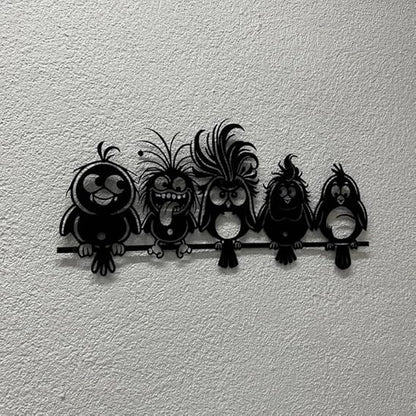 BLIND SHOP Funny Cartoon Birds Metal Wall Art, Unique Bird Wall Decor, Whimsical Home Decor, Laser Cut Metal Art, Funny Animal Wall Hanging (58x27x1.5 CM)