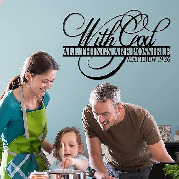 BLIND SHOP With God All Things Are Possible Sign - Metal Wall Decor, Christian Bible Verse Inspirational Scripture Wall Art, Religious Black Bible Verses, Faith-Based Home Decoration (40x26x1.5 CM)