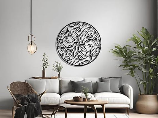 BLIND SHOP Metal Mandala Wall Art, Black Mandala Wall Decor, Large Flower Wall Art, Bohemian Decoration, Spiritual Home Decor, Yoga Decor, Gift for Her (45X45X1.5 Cm)