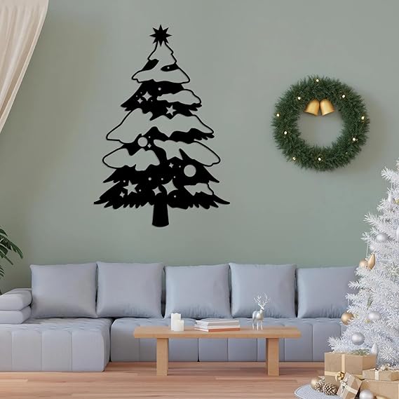BLIND SHOP Christmas Metal Pine Tree Wall Decor, Gift For Christmas, Tree Metal Wall Art, Holiday Decor, Laser Cut Christmas Wall Art,Merry Christmas