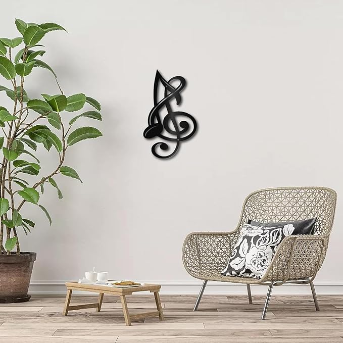 Musical Note Wall Decor – Metal Music Wall Art Decor, Black Iron Hollow Note Sculpture, Hanging Rustic Wall Sign for Studio, Living Room, Bedroom, Front Porch, Home Decor - My Store