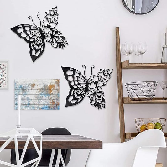 blind shop 2PCS Butterfly Decoration Wall Art Boho Wall Home Decor Hanging Appearance Wall Decor Metal Hanging Butterfly Decor Flower Wall Art for Bedroom Living Room Home Wall,Black - My Store