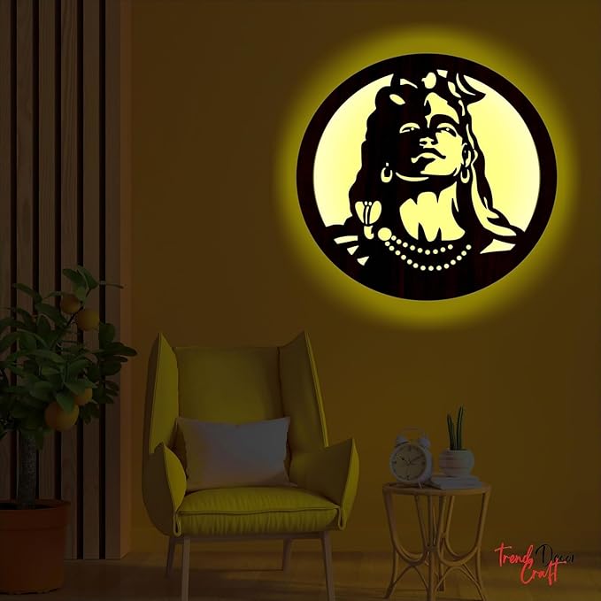 Shiv LED Wall Decor Light – 12x12 Inch Wooden Art, Spiritual Home Decor, Perfect for Living Room & Meditation Spaces - My Store