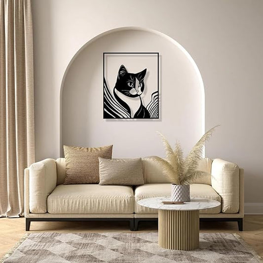 BLIND SHOP Cat Metal Wall Art, Cat Metal Wall Decor, Minimalist Design Metal Wall Decor, Black Animal Home and Office Decor, Cat Metal Silhouette