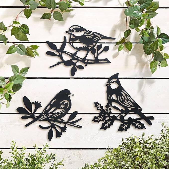Wall hanging animal wall decoration, metal statue pendant, silhouette art wall decoration, hanging indoor, outdoor, nature style, bird wall hanging set of 3 - My Store