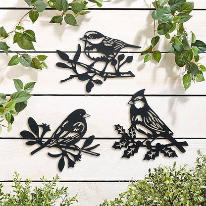 Wall hanging animal wall decoration, metal statue pendant, silhouette art wall decoration, hanging indoor, outdoor, nature style, bird wall hanging set of 3 - My Store