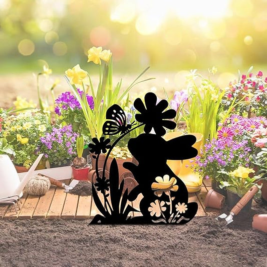 BLIND SHOP Bunny Garden Statues – Metal Black Rabbit Silhouette Yard Art Outdoor Stake Decorations for Lawn, Yard, and Garden – Outdoor Rabbit Decor for Garden Ornaments and Animal Lovers