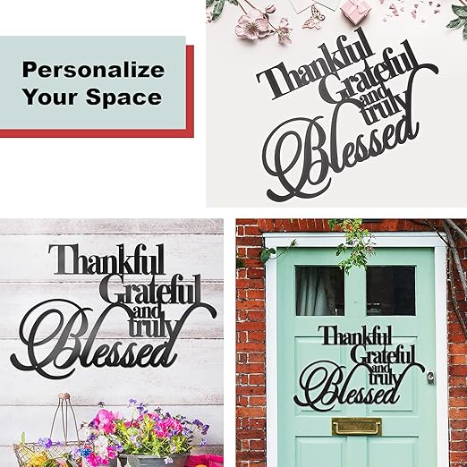 Thankful Grateful Blessed Wall Decor – Home Thankful Iron Wall Decor Blessed Wall Signs for Home Decor Entry Way (Large - 18"X12") BLIND SHOP JAIPUR