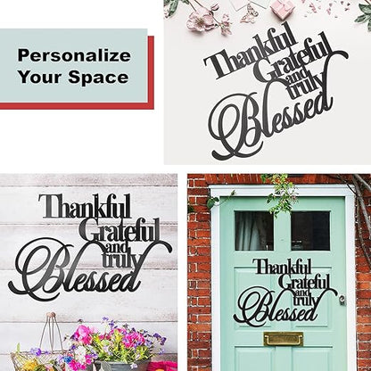 Thankful Grateful Blessed Wall Decor – Home Thankful Iron Wall Decor Blessed Wall Signs for Home Decor Entry Way (Large - 18"X12") BLIND SHOP JAIPUR