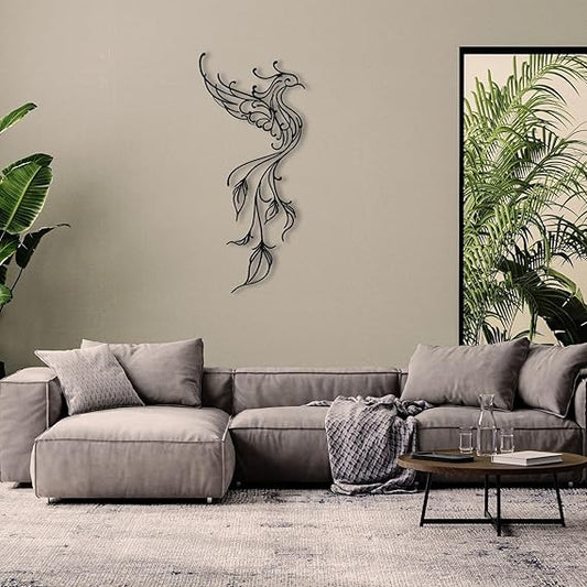 BLIND SHOP Phoenix Metal Wall Decor Metal Wall Art Line Art Mythical Decor Legendary Bird Art Minimalist Design Wall Hanging Wall Art Home Decor
