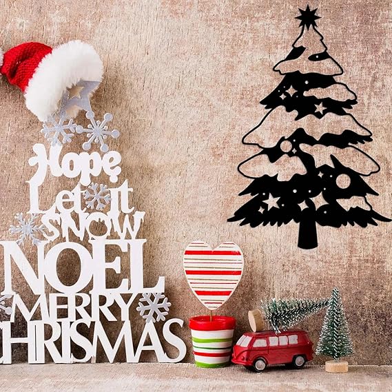 BLIND SHOP Christmas Metal Pine Tree Wall Decor, Gift For Christmas, Tree Metal Wall Art, Holiday Decor, Laser Cut Christmas Wall Art,Merry Christmas