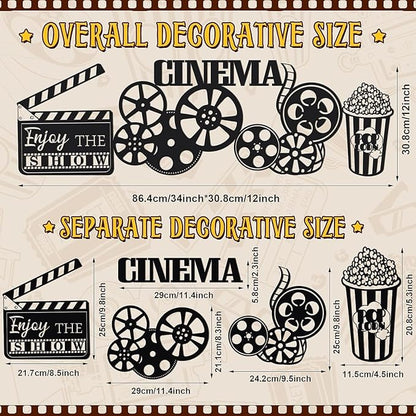 5 Pieces Metal Movie Theater Decor Set - Home Movie Theater Room Decor, Cinema & Popcorn Wall Art, Metal Movie Reel Wall Sign, Theater Action Sign for Movie Theme Party Decorations, Home Office & Studio Decor - My Store