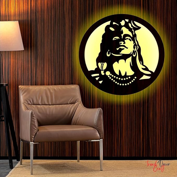 Shiv LED Wall Decor Light – 12x12 Inch Wooden Art, Spiritual Home Decor, Perfect for Living Room & Meditation Spaces - My Store