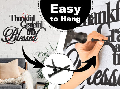 Thankful Grateful Blessed Wall Decor – Home Thankful Iron Wall Decor Blessed Wall Signs for Home Decor Entry Way (Large - 18"X12") BLIND SHOP JAIPUR