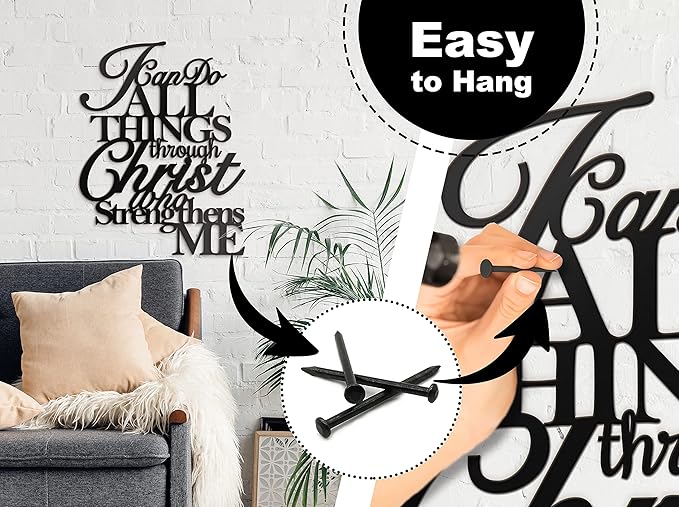 I Can Do All Things Through Christ Metal Wall Art, 17"X13" Philippians 4:13 Home Decor - Religious Scripture BLIND SHOP JAIPUR