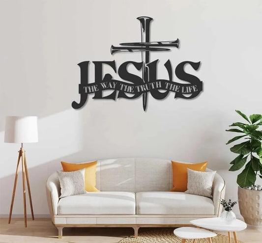 BLIND SHOP Jesus The Way The Truth The Life Metal Wall Art, God lover Christ Sign Home Decor God Faith Decoration Religious Lord Housewarming Xmas gift (55x40x1.5 CM)