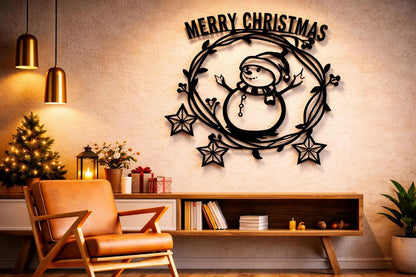 Snowman Christmas Ornament Metal Wall Art (45 × 45 × 2 cm) C-7