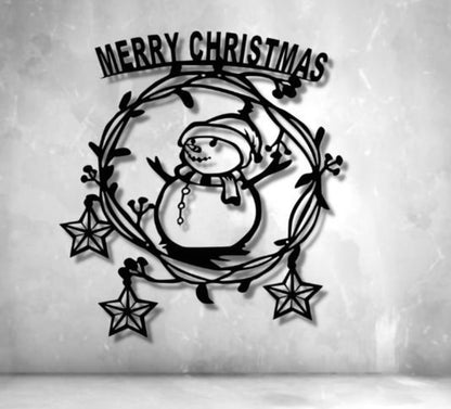Snowman Christmas Ornament Metal Wall Art (45 × 45 × 2 cm) C-7