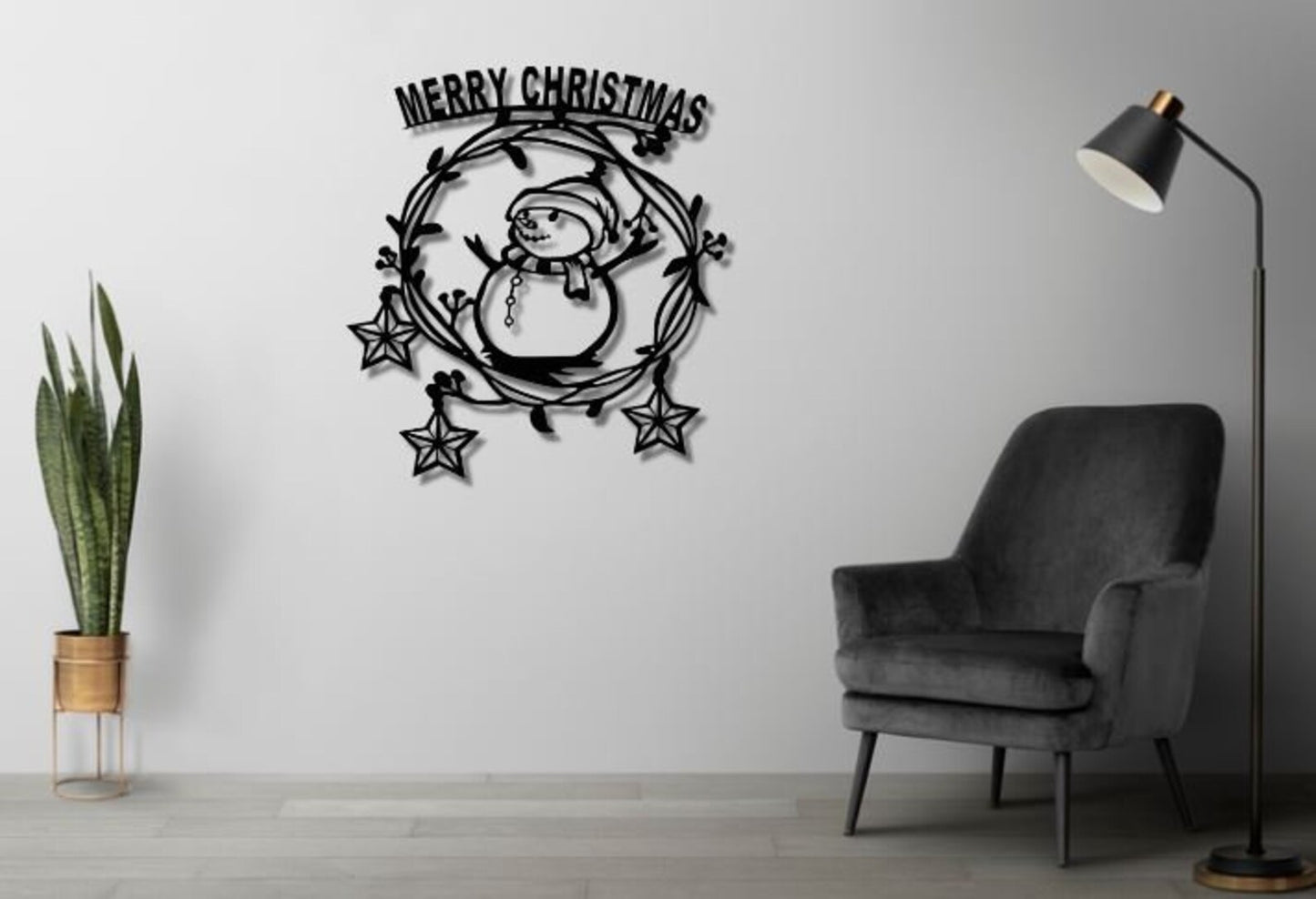 Snowman Christmas Ornament Metal Wall Art (45 × 45 × 2 cm) C-7