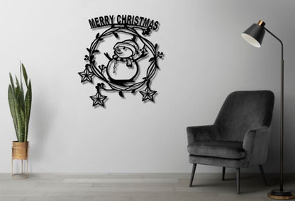 Snowman Christmas Ornament Metal Wall Art (45 × 45 × 2 cm) C-7