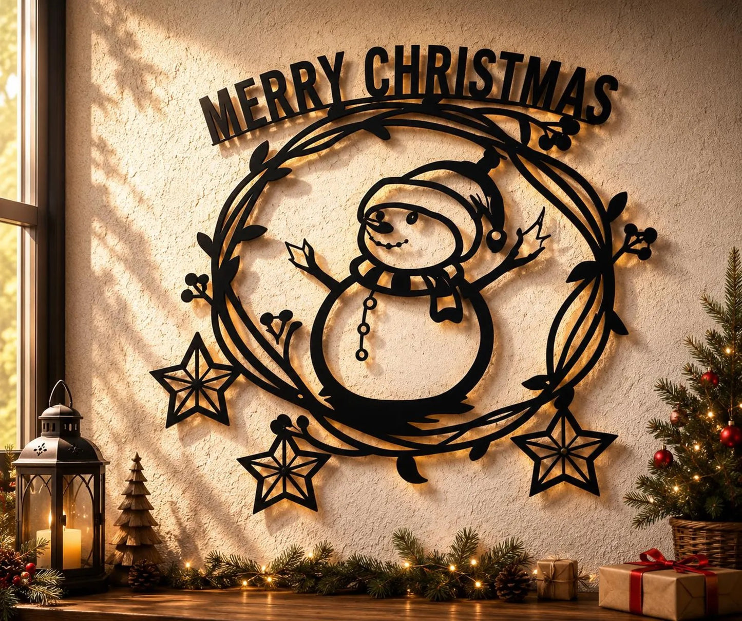 Snowman Christmas Ornament Metal Wall Art (45 × 45 × 2 cm) C-7