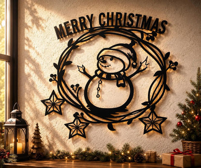 Snowman Christmas Ornament Metal Wall Art (45 × 45 × 2 cm) C-7