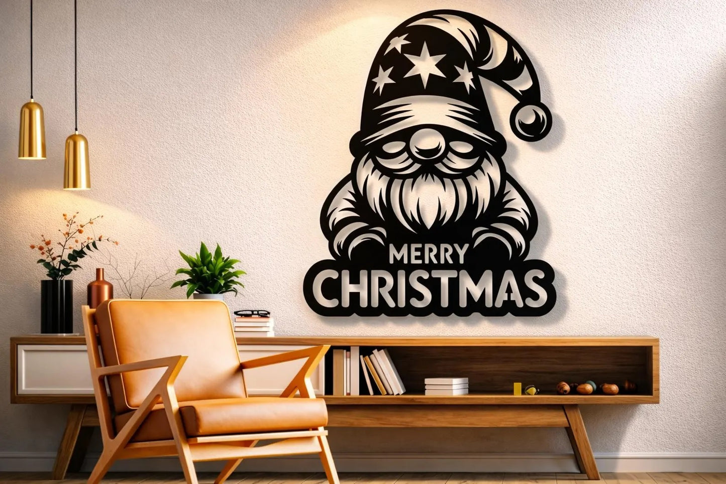 Christmas Gnome Metal Wall Art – (45 × 45 × 2 cm) C-8