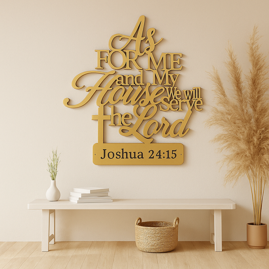 Golden Finish - As For Me and My House We Will Serve The Lord Wall Sign | Christian Metal Wall Art | Religious Decor | Bible Verse Sign | Gift for Christians | Home Decor India