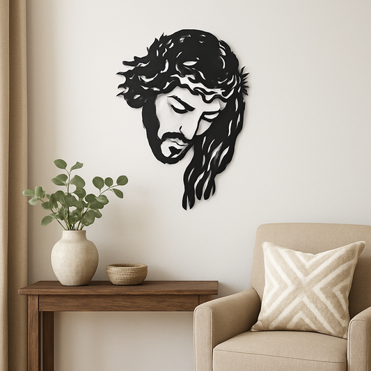 BLIND SHOP Metal Jesus Face Decorative Wall Hanging | Christian Wall Art | Metal Art Sculpture of Lord Jesus | Religious Home Decor | Faith-Inspired Wall Decoration (32x24x1.5 Cm)