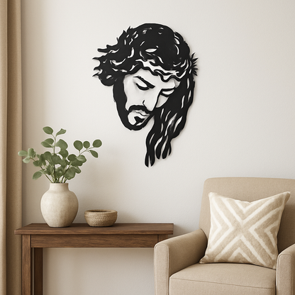 BLIND SHOP Metal Jesus Face Decorative Wall Hanging | Christian Wall Art | Metal Art Sculpture of Lord Jesus | Religious Home Decor | Faith-Inspired Wall Decoration (32x24x1.5 Cm)