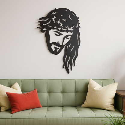 BLIND SHOP Metal Jesus Face Decorative Wall Hanging | Christian Wall Art | Metal Art Sculpture of Lord Jesus | Religious Home Decor | Faith-Inspired Wall Decoration (32x24x1.5 Cm)