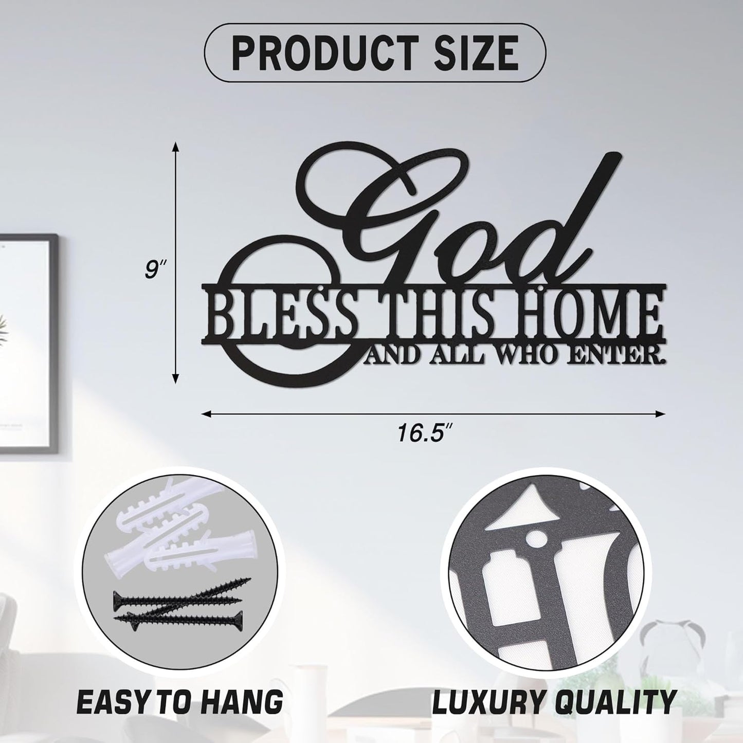 God Bless This Home Wall Decor Rustic Metal Home Sign Christian Jesus Decorations for Farmhouse Entryway Living Room Kitchen Dining Room E-47